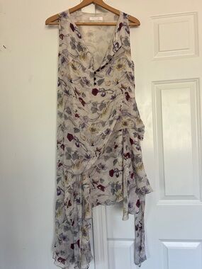 CHLOE Silk Floral Print Asymmetrical Dress button details France 36 US 6
